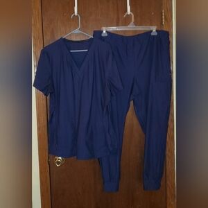 Cherokee Form Navy Blue Scrub Set Top Pants Joggers Sz 2xl